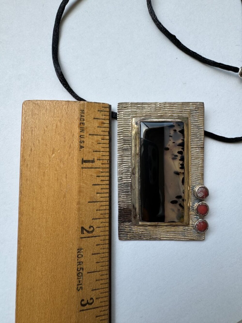 Sterling Pendant Necklace Rectangular Bezel Set Abstract Modern Artist - Picture 7 of 7